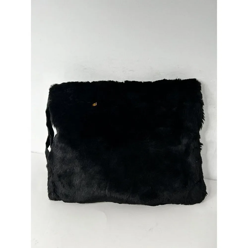 Vintage Black Fur‎ and Ruched Silk Wrist Strap MUFF HANDBAG Talon Zipper EUC